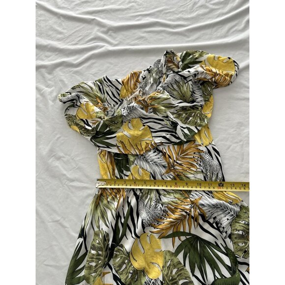 Abel the Label Tropical Leaf White High Low One Shoulder Maxi Dress XS - Picture 5 of 9